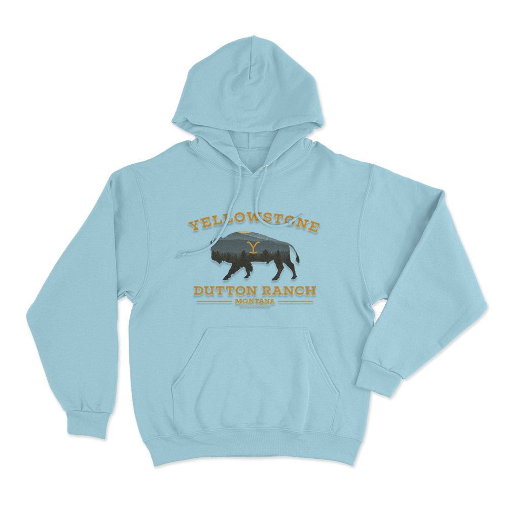 Yellowstone Dutton Ranch Bison Unisex Hoodie Sky Blue Yellowstone Dutton Ranch Bison Unisex Hoodie Sky Blue