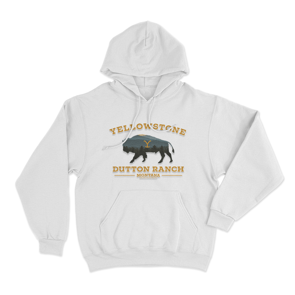 Yellowstone Dutton Ranch Bison Unisex Hoodie White Yellowstone Dutton Ranch Bison Unisex Hoodie White